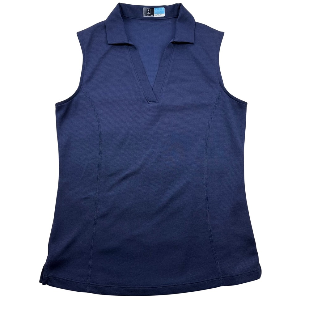 PGA Tour Airflux Womens Sleeveless Golf Polo Navy Blue V-Neck Top Size Small